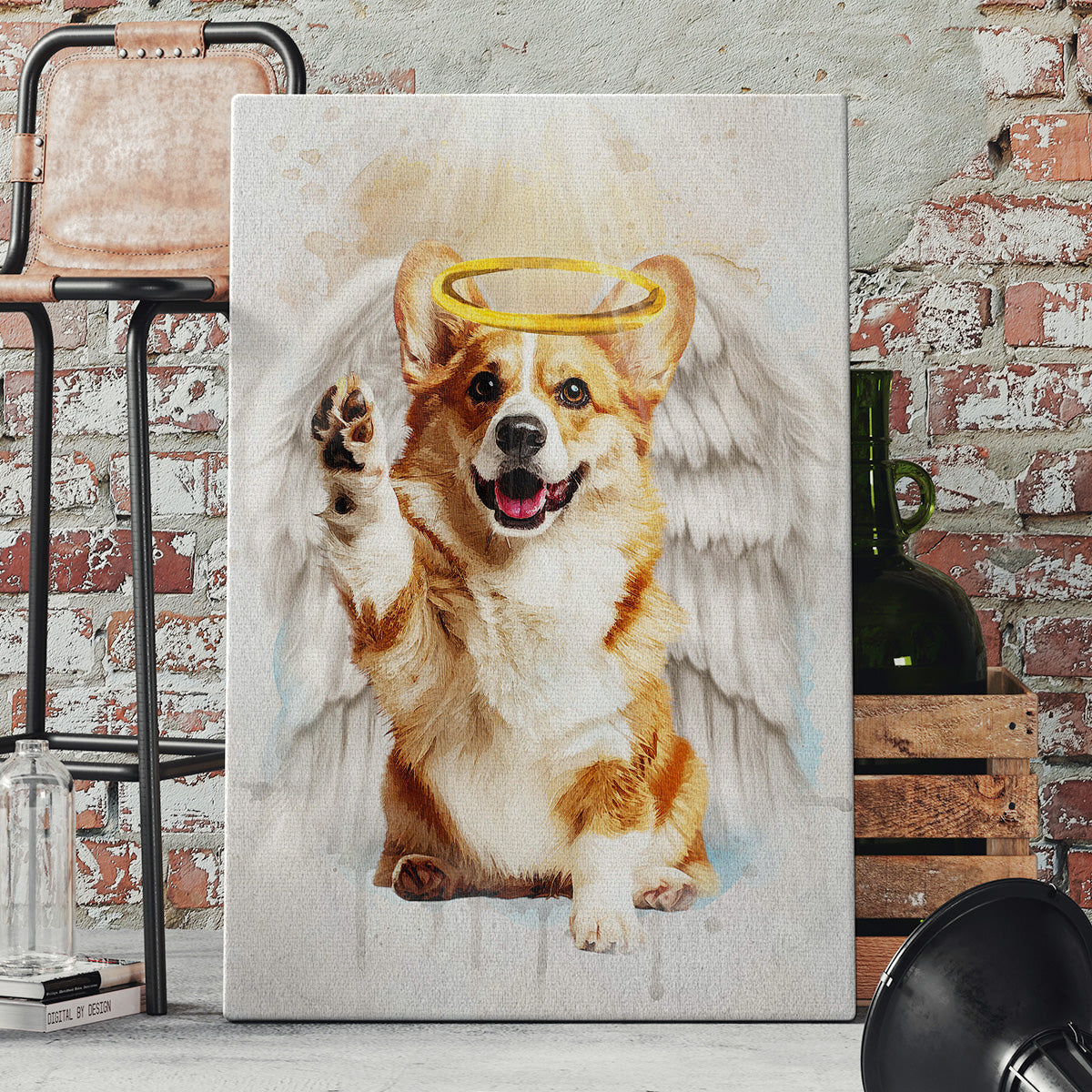 Memorial Custom Photo Canvas - Pet Loss With Halo & Wings And Heavenly Light - Gift For Pet Lovers