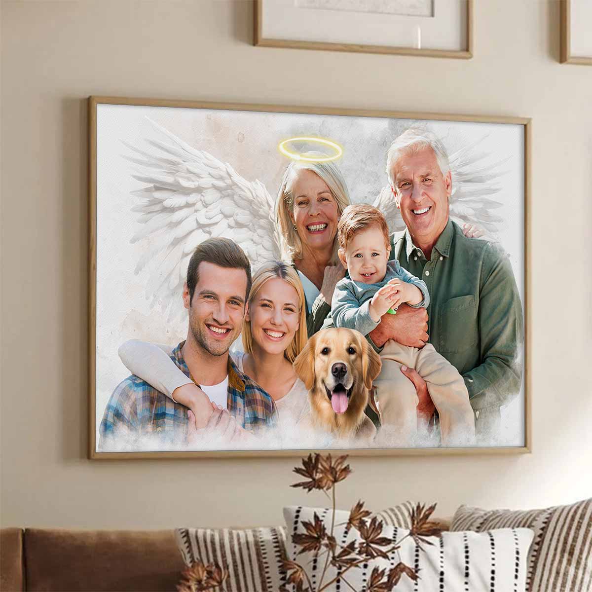 Custom Combine Photos Loved One From Different Images, Adding Halo & Wings To Deceased One - Personalized Canvas