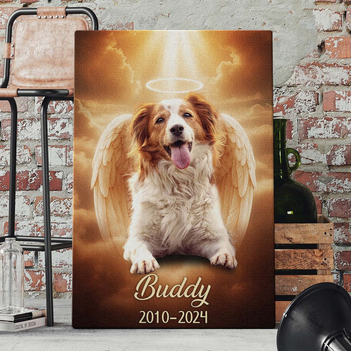 Memorial Custom Photo Canvas - Pet Loss, Deceased Loved One With Halo & Wings Heaven - Gift For Family Members