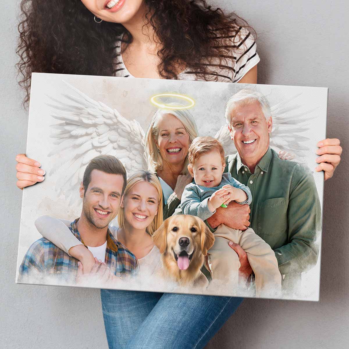 Custom Combine Photos Loved One From Different Images, Adding Halo & Wings To Deceased One - Personalized Canvas