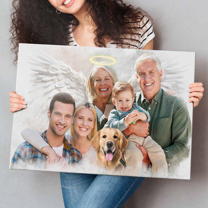 Custom Combine Photos Loved One From Different Images, Adding Halo & Wings To Deceased One - Personalized Canvas